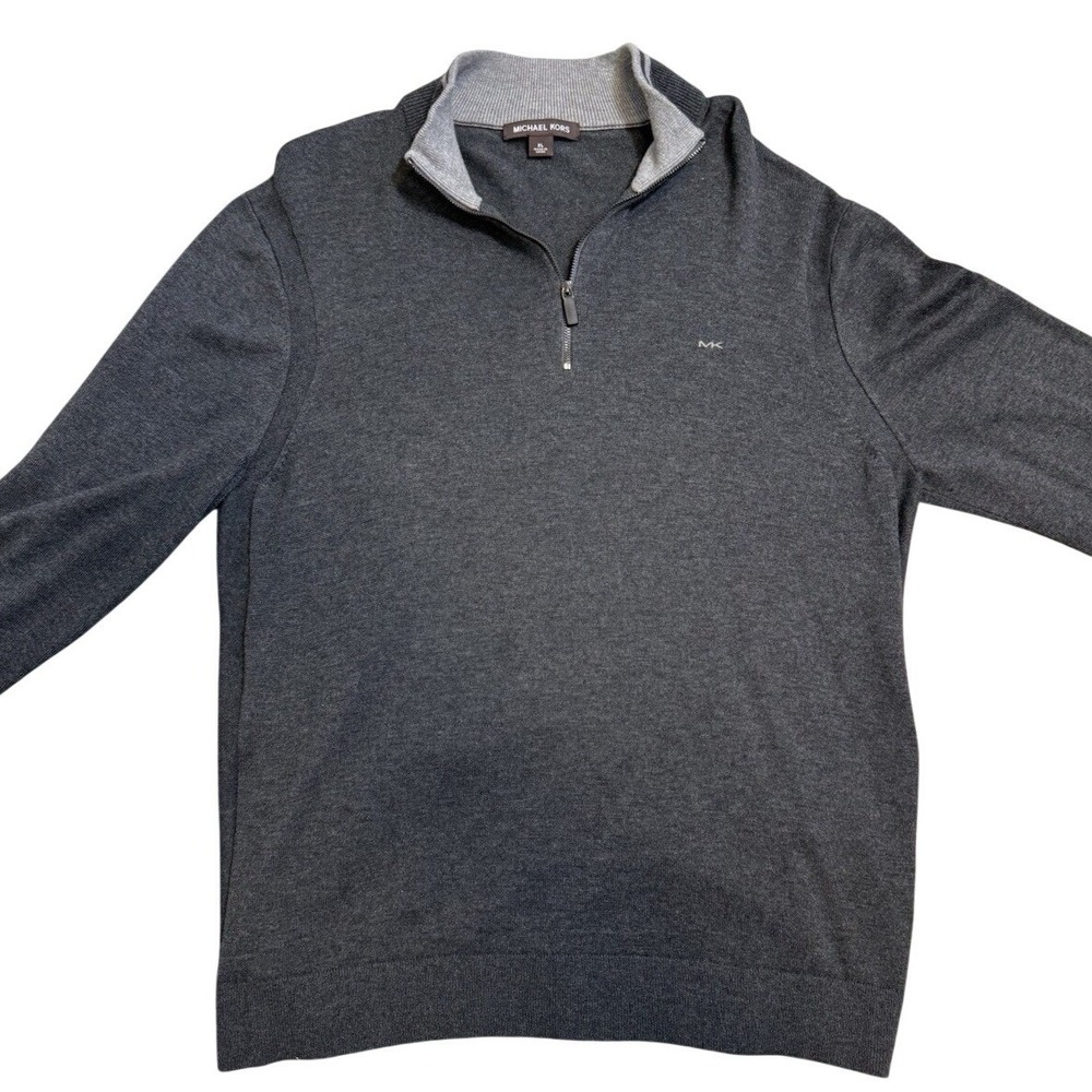 Michael Kors Sweater Dark Gray Quarter Zip Cotton Blend‎  Light Weight Size XL
